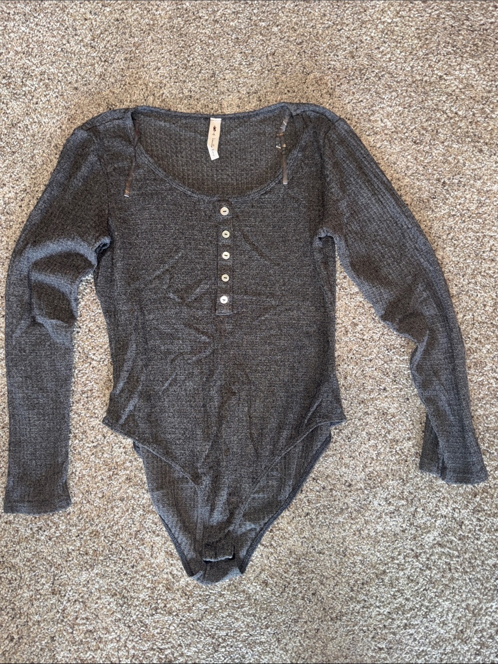 Vanilla Bay Charcoal Waffle Henley Long Sleeve Bodysuit